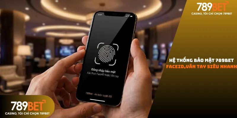 Tính năng bảo mật sinh trắc học vân tay và FaceID trên ứng dụng di động 789bet hiện đại.